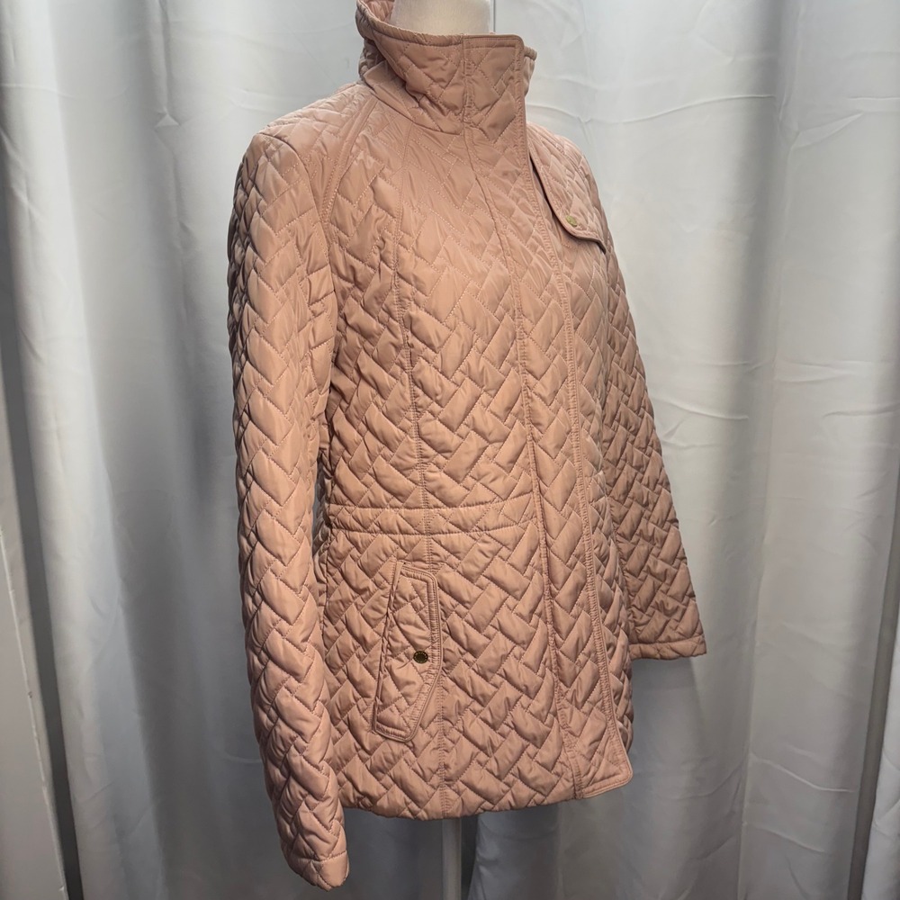 Cole Haan Signature Quilted Jacket Dusky Pink Front Zip Gold Accents Winter Coat - Picture 4 of 14